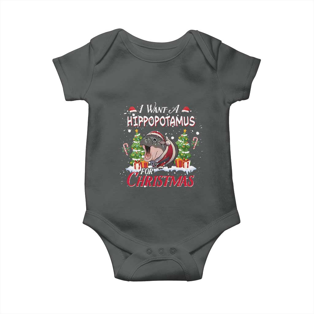 Funny Moo Deng Christmas Baby Onesie I Want A Hippopotamus For Christmas Santa Baby Pygmy TS11 Dark Heather Print Your Wear
