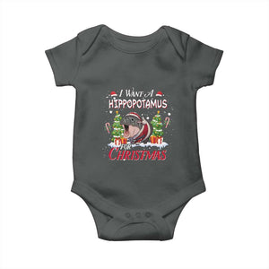 Funny Moo Deng Christmas Baby Onesie I Want A Hippopotamus For Christmas Santa Baby Pygmy TS11 Dark Heather Print Your Wear