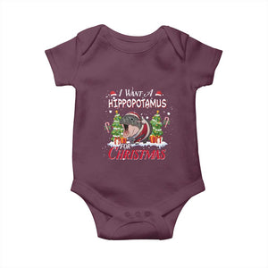 Funny Moo Deng Christmas Baby Onesie I Want A Hippopotamus For Christmas Santa Baby Pygmy TS11 Maroon Print Your Wear