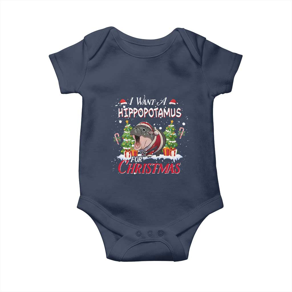 Funny Moo Deng Christmas Baby Onesie I Want A Hippopotamus For Christmas Santa Baby Pygmy TS11 Navy Print Your Wear