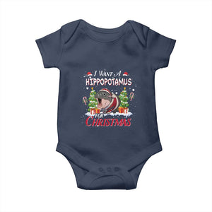 Funny Moo Deng Christmas Baby Onesie I Want A Hippopotamus For Christmas Santa Baby Pygmy TS11 Navy Print Your Wear