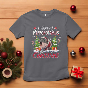 Funny Moo Deng Christmas T Shirt I Want A Hippopotamus For Christmas Santa Baby Pygmy TS11 Charcoal Print Your Wear