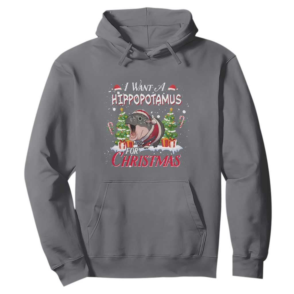 Funny Moo Deng Christmas Hoodie I Want A Hippopotamus For Christmas Santa Baby Pygmy TS11 Charcoal Print Your Wear