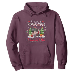 Funny Moo Deng Christmas Hoodie I Want A Hippopotamus For Christmas Santa Baby Pygmy TS11 Maroon Print Your Wear