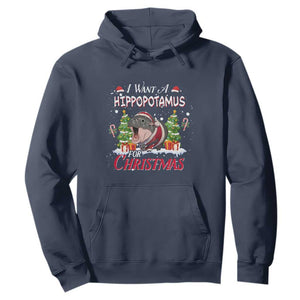Funny Moo Deng Christmas Hoodie I Want A Hippopotamus For Christmas Santa Baby Pygmy TS11 Navy Print Your Wear