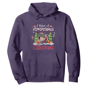 Funny Moo Deng Christmas Hoodie I Want A Hippopotamus For Christmas Santa Baby Pygmy TS11 Purple Print Your Wear