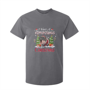 Funny Moo Deng Christmas T Shirt For Kid I Want A Hippopotamus For Christmas Santa Baby Pygmy TS11 Charcoal Print Your Wear
