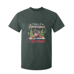Funny Moo Deng Christmas T Shirt For Kid I Want A Hippopotamus For Christmas Santa Baby Pygmy TS11 Dark Forest Green Print Your Wear