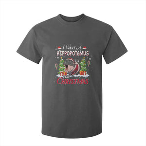 Funny Moo Deng Christmas T Shirt For Kid I Want A Hippopotamus For Christmas Santa Baby Pygmy TS11 Dark Heather Print Your Wear