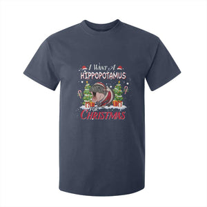Funny Moo Deng Christmas T Shirt For Kid I Want A Hippopotamus For Christmas Santa Baby Pygmy TS11 Navy Print Your Wear