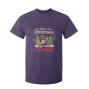 Funny Moo Deng Christmas T Shirt For Kid I Want A Hippopotamus For Christmas Santa Baby Pygmy TS11 Purple Print Your Wear
