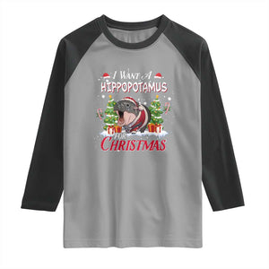 Funny Moo Deng Christmas Raglan Shirt I Want A Hippopotamus For Christmas Santa Baby Pygmy TS11 Sport Gray Black Print Your Wear