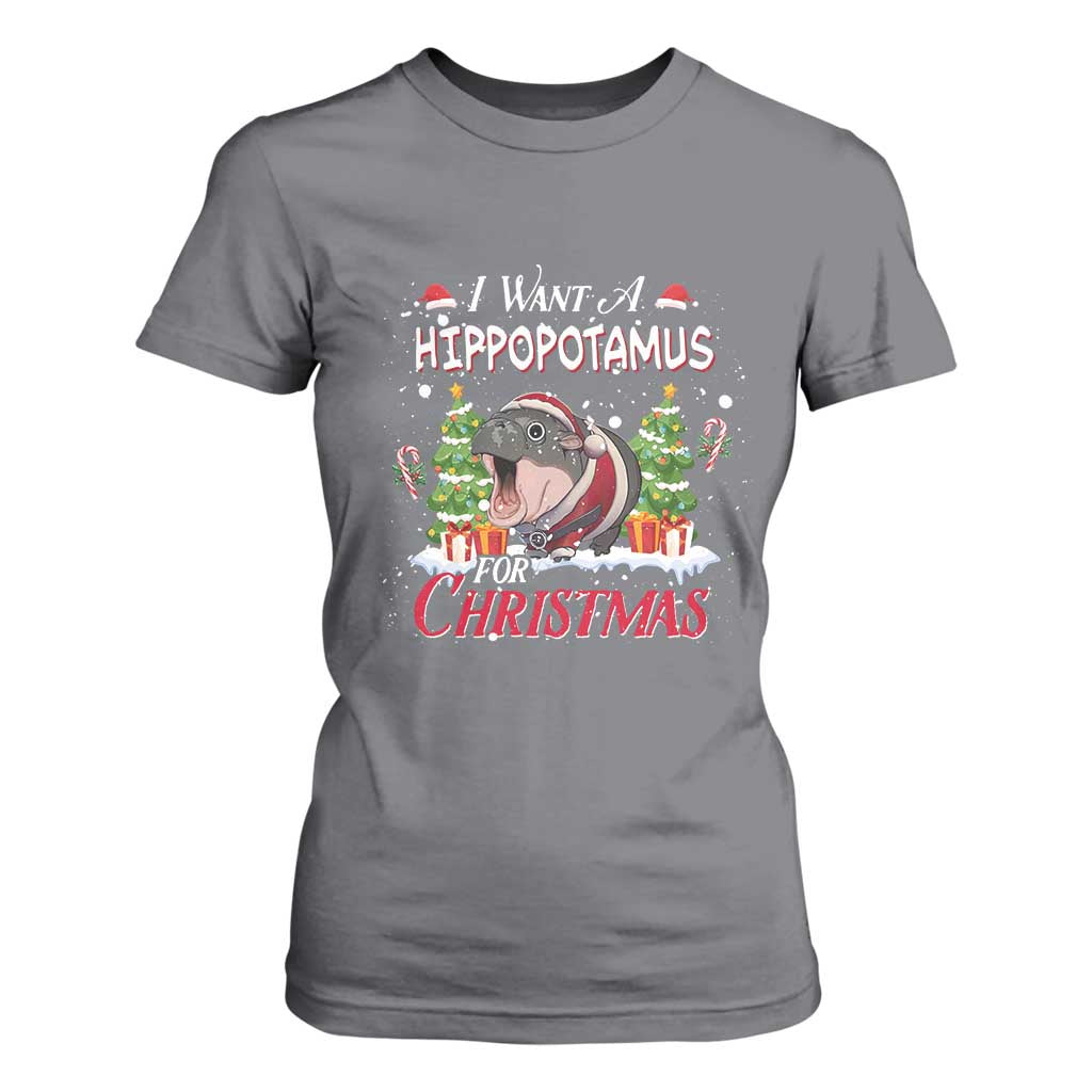Funny Moo Deng Christmas T Shirt For Women I Want A Hippopotamus For Christmas Santa Baby Pygmy TS11 Charcoal Print Your Wear