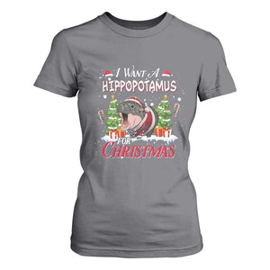 Funny Moo Deng Christmas T Shirt For Women I Want A Hippopotamus For Christmas Santa Baby Pygmy TS11 Charcoal Print Your Wear