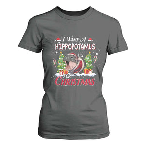 Funny Moo Deng Christmas T Shirt For Women I Want A Hippopotamus For Christmas Santa Baby Pygmy TS11 Dark Heather Print Your Wear