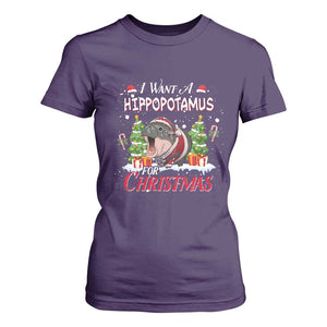 Funny Moo Deng Christmas T Shirt For Women I Want A Hippopotamus For Christmas Santa Baby Pygmy TS11 Purple Print Your Wear