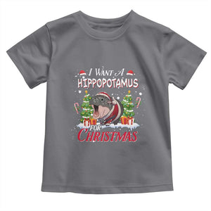 Funny Moo Deng Christmas Toddler T Shirt I Want A Hippopotamus For Christmas Santa Baby Pygmy TS11 Charcoal Print Your Wear
