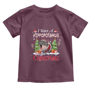 Funny Moo Deng Christmas Toddler T Shirt I Want A Hippopotamus For Christmas Santa Baby Pygmy TS11 Maroon Print Your Wear