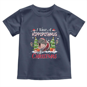 Funny Moo Deng Christmas Toddler T Shirt I Want A Hippopotamus For Christmas Santa Baby Pygmy TS11 Navy Print Your Wear