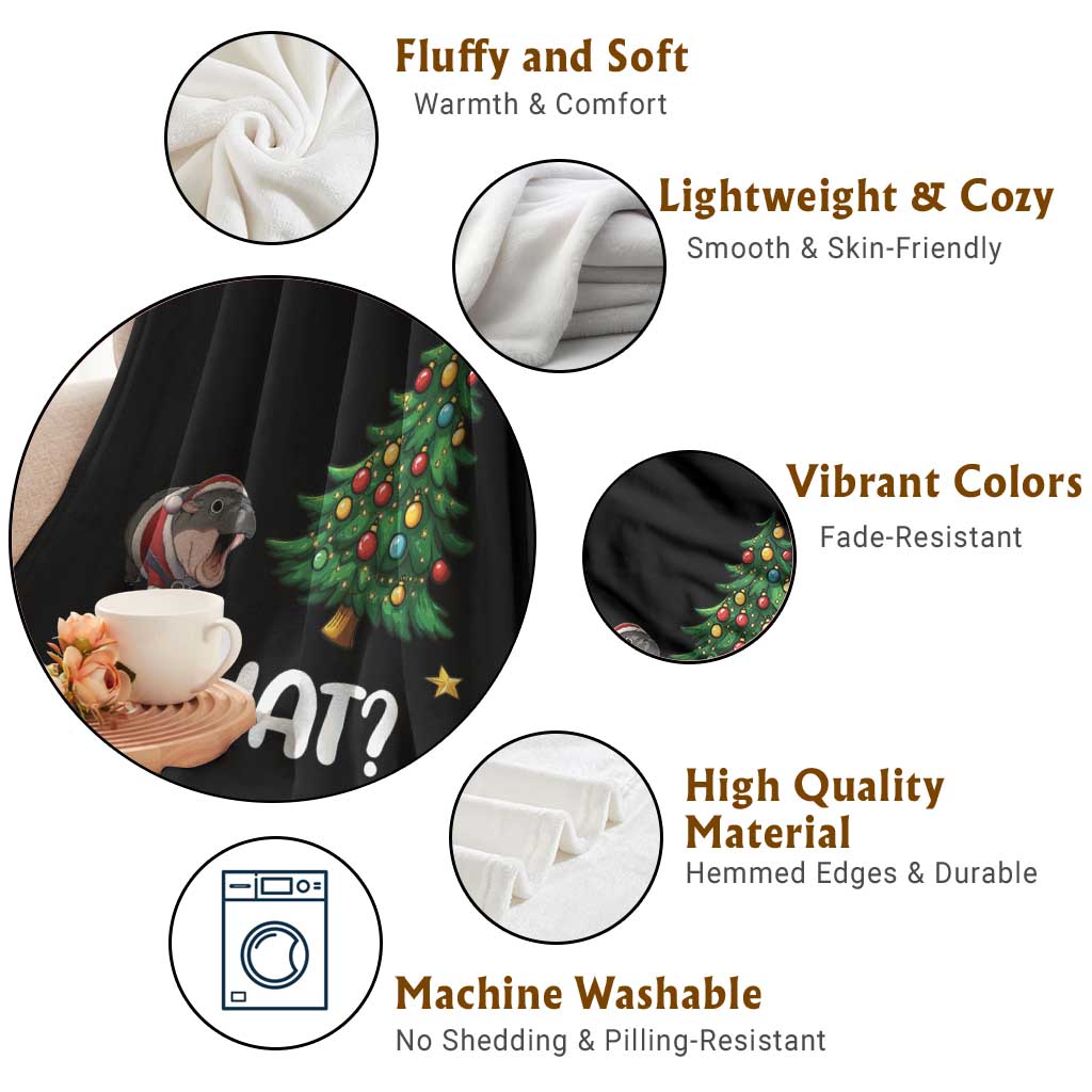 Funny Moo Deng Christmas Throw Blanket What Santa Cute Hippo Zoo Meme Baby Pygmy Xmas Tree TS11 Print Your Wear