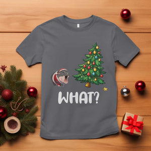 Funny Moo Deng Christmas T Shirt What Santa Cute Hippo Zoo Meme Baby Pygmy Xmas Tree TS11 Charcoal Print Your Wear