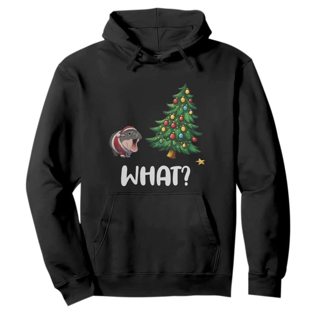 Funny Moo Deng Christmas Hoodie What Santa Cute Hippo Zoo Meme Baby Pygmy Xmas Tree TS11 Black Print Your Wear