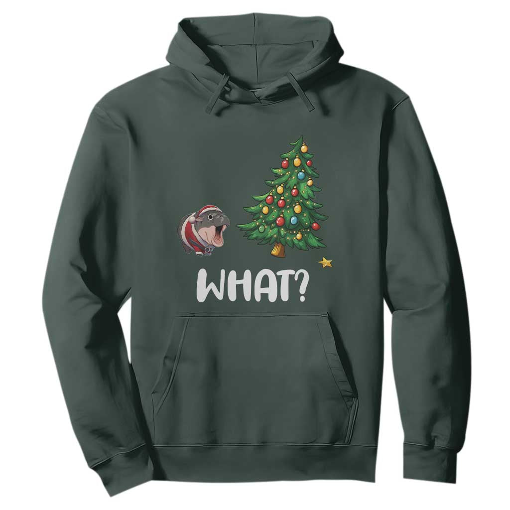 Funny Moo Deng Christmas Hoodie What Santa Cute Hippo Zoo Meme Baby Pygmy Xmas Tree TS11 Dark Forest Green Print Your Wear