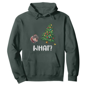 Funny Moo Deng Christmas Hoodie What Santa Cute Hippo Zoo Meme Baby Pygmy Xmas Tree TS11 Dark Forest Green Print Your Wear