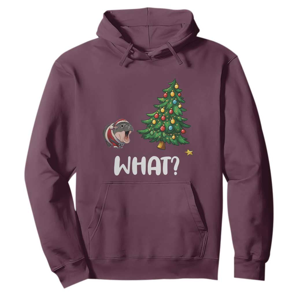 Funny Moo Deng Christmas Hoodie What Santa Cute Hippo Zoo Meme Baby Pygmy Xmas Tree TS11 Maroon Print Your Wear