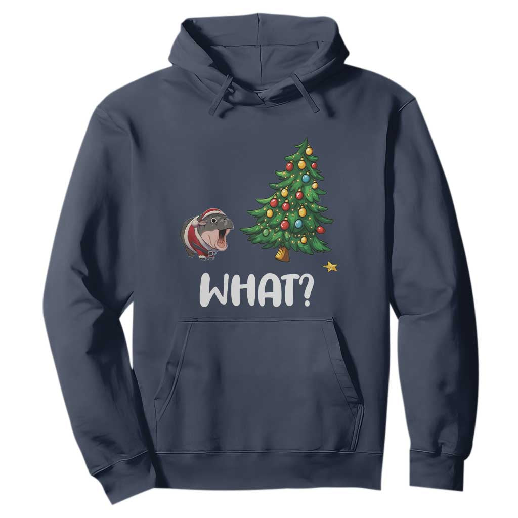 Funny Moo Deng Christmas Hoodie What Santa Cute Hippo Zoo Meme Baby Pygmy Xmas Tree TS11 Navy Print Your Wear