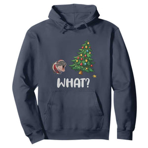Funny Moo Deng Christmas Hoodie What Santa Cute Hippo Zoo Meme Baby Pygmy Xmas Tree TS11 Navy Print Your Wear