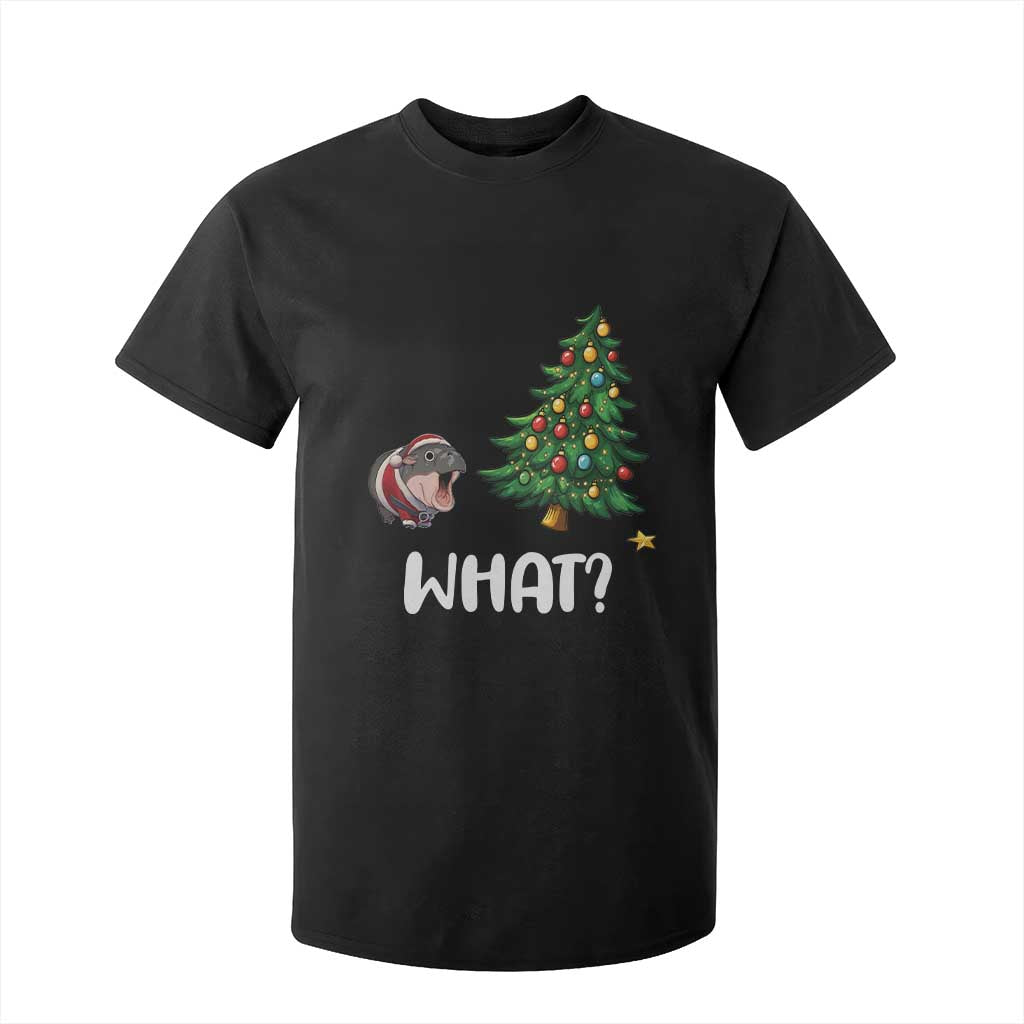 Funny Moo Deng Christmas T Shirt For Kid What Santa Cute Hippo Zoo Meme Baby Pygmy Xmas Tree TS11 Black Print Your Wear