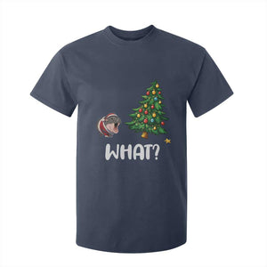 Funny Moo Deng Christmas T Shirt For Kid What Santa Cute Hippo Zoo Meme Baby Pygmy Xmas Tree TS11 Navy Print Your Wear