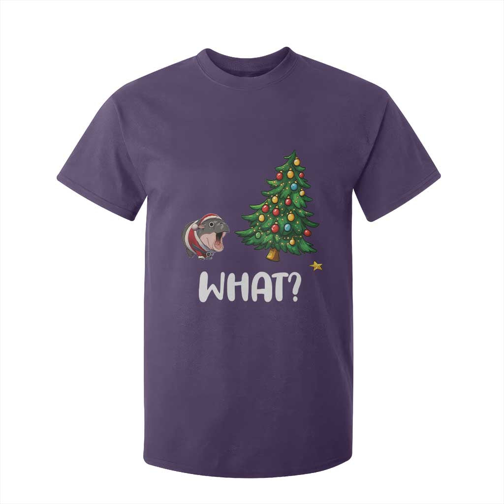 Funny Moo Deng Christmas T Shirt For Kid What Santa Cute Hippo Zoo Meme Baby Pygmy Xmas Tree TS11 Purple Print Your Wear