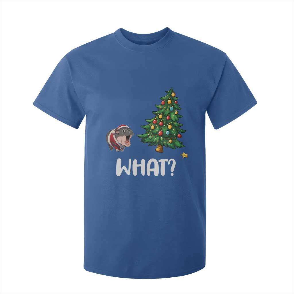 Funny Moo Deng Christmas T Shirt For Kid What Santa Cute Hippo Zoo Meme Baby Pygmy Xmas Tree TS11 Royal Blue Print Your Wear