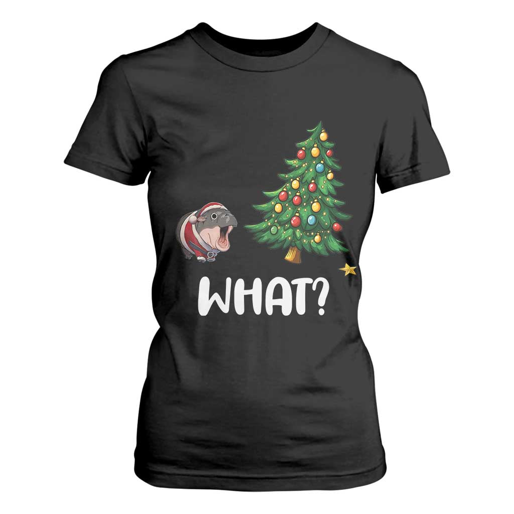 Funny Moo Deng Christmas T Shirt For Women What Santa Cute Hippo Zoo Meme Baby Pygmy Xmas Tree TS11 Black Print Your Wear
