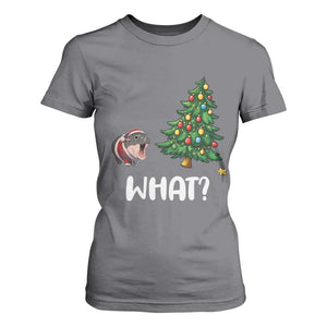 Funny Moo Deng Christmas T Shirt For Women What Santa Cute Hippo Zoo Meme Baby Pygmy Xmas Tree TS11 Charcoal Print Your Wear