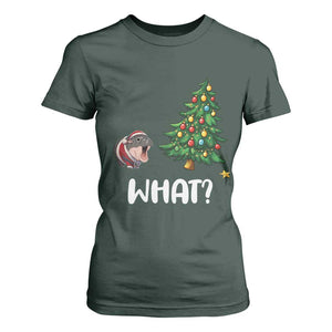 Funny Moo Deng Christmas T Shirt For Women What Santa Cute Hippo Zoo Meme Baby Pygmy Xmas Tree TS11 Dark Forest Green Print Your Wear