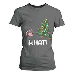 Funny Moo Deng Christmas T Shirt For Women What Santa Cute Hippo Zoo Meme Baby Pygmy Xmas Tree TS11 Dark Heather Print Your Wear