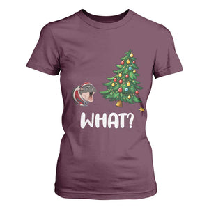 Funny Moo Deng Christmas T Shirt For Women What Santa Cute Hippo Zoo Meme Baby Pygmy Xmas Tree TS11 Maroon Print Your Wear