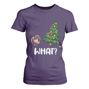 Funny Moo Deng Christmas T Shirt For Women What Santa Cute Hippo Zoo Meme Baby Pygmy Xmas Tree TS11 Purple Print Your Wear