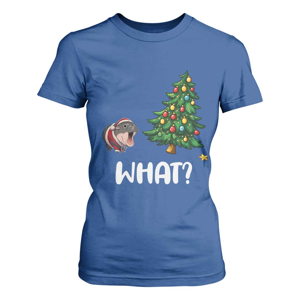 Funny Moo Deng Christmas T Shirt For Women What Santa Cute Hippo Zoo Meme Baby Pygmy Xmas Tree TS11 Royal Blue Print Your Wear