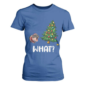 Funny Moo Deng Christmas T Shirt For Women What Santa Cute Hippo Zoo Meme Baby Pygmy Xmas Tree TS11 Royal Blue Print Your Wear