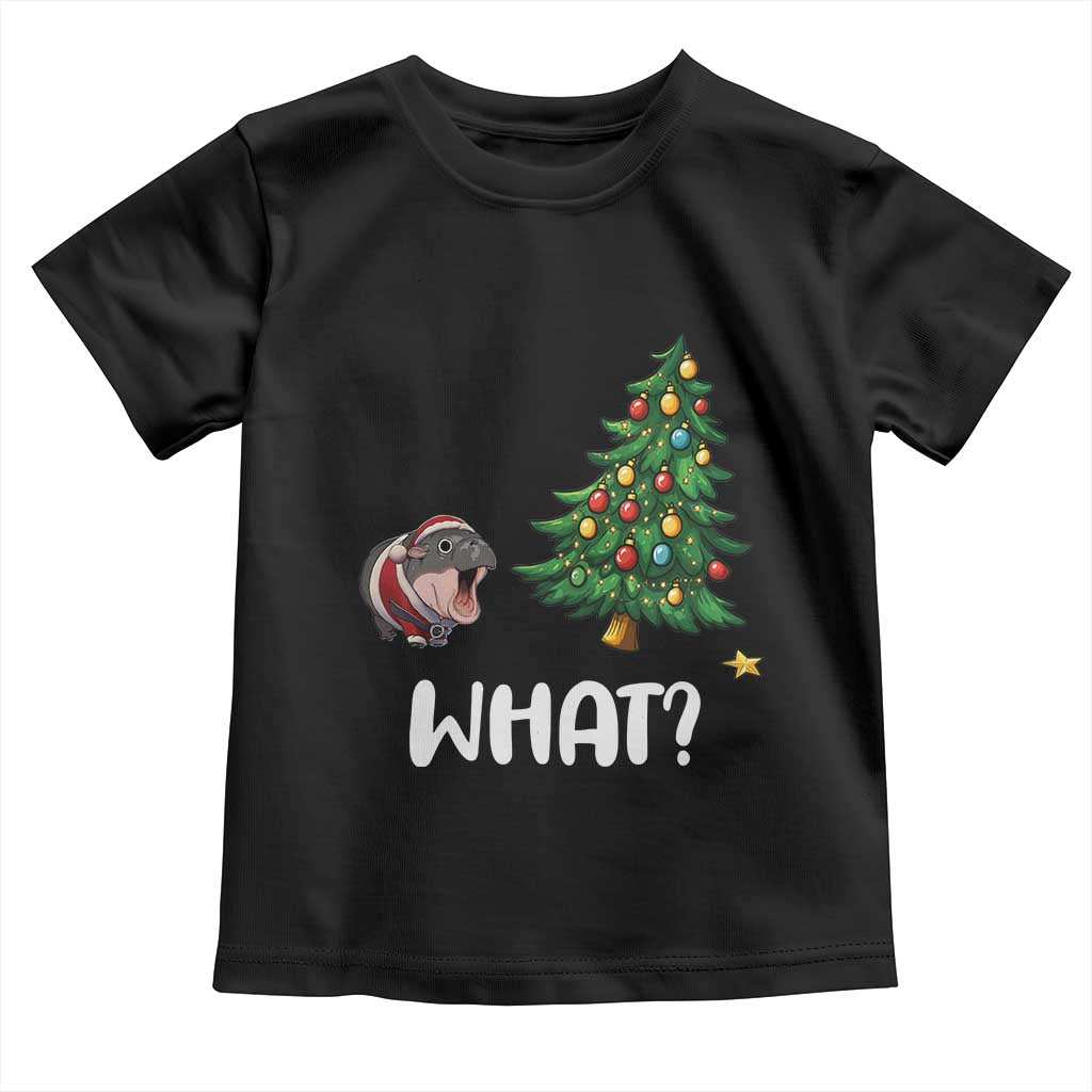 Funny Moo Deng Christmas Toddler T Shirt What Santa Cute Hippo Zoo Meme Baby Pygmy Xmas Tree TS11 Black Print Your Wear