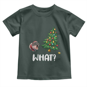 Funny Moo Deng Christmas Toddler T Shirt What Santa Cute Hippo Zoo Meme Baby Pygmy Xmas Tree TS11 Dark Forest Green Print Your Wear