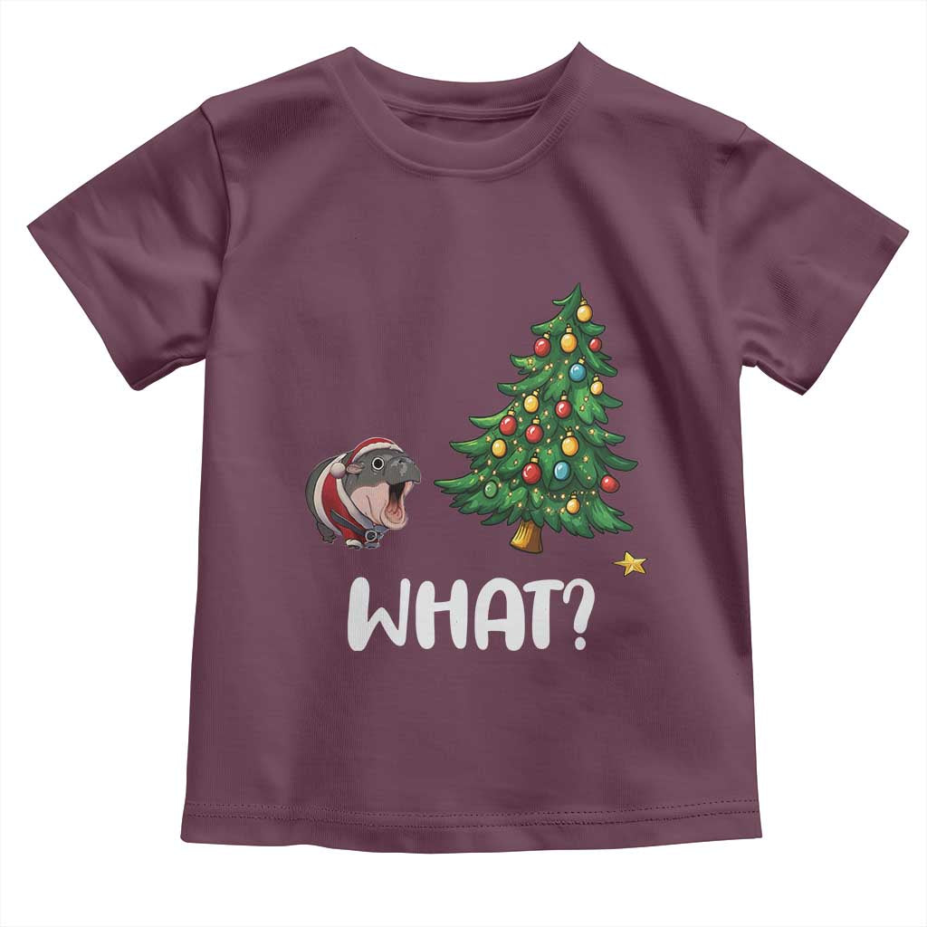 Funny Moo Deng Christmas Toddler T Shirt What Santa Cute Hippo Zoo Meme Baby Pygmy Xmas Tree TS11 Maroon Print Your Wear