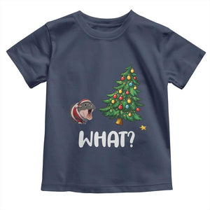 Funny Moo Deng Christmas Toddler T Shirt What Santa Cute Hippo Zoo Meme Baby Pygmy Xmas Tree TS11 Navy Print Your Wear