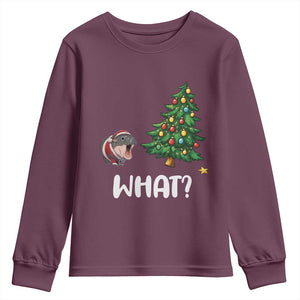 Funny Moo Deng Christmas Youth Sweatshirt What Santa Cute Hippo Zoo Meme Baby Pygmy Xmas Tree TS11 Maroon Print Your Wear