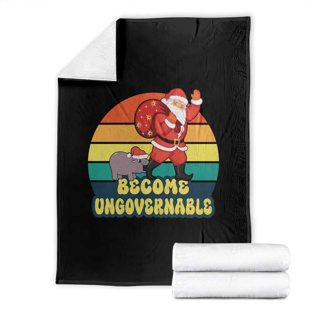 Funny Moo Deng Christmas Throw Blanket Become Ungovernable Xmas Santa TS11 Black Print Your Wear