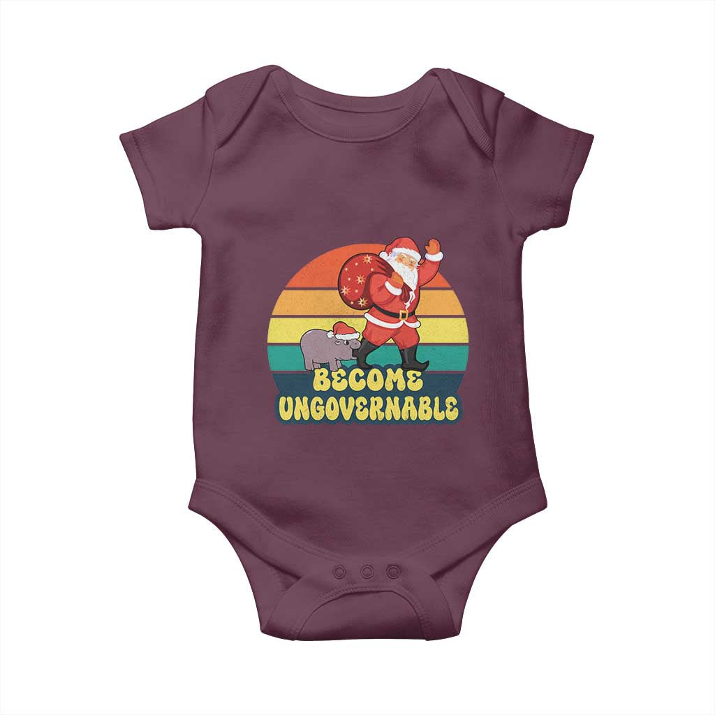 Funny Moo Deng Christmas Baby Onesie Become Ungovernable Xmas Santa TS11 Maroon Print Your Wear